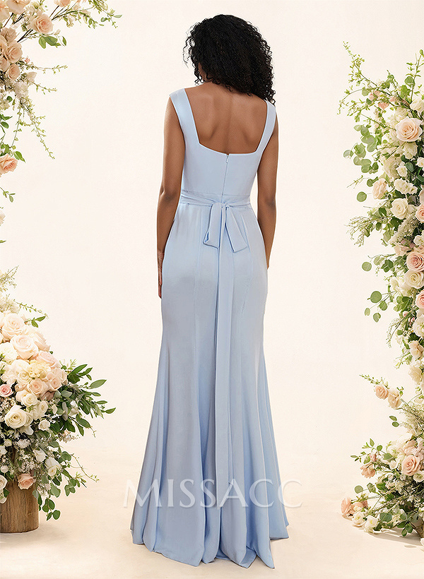 Sheath/Column Chiffon(Non-Stretch) Bridesmaid Dress With High Split
