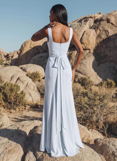 Sheath/Column Chiffon(Non-Stretch) Bridesmaid Dress With High Split