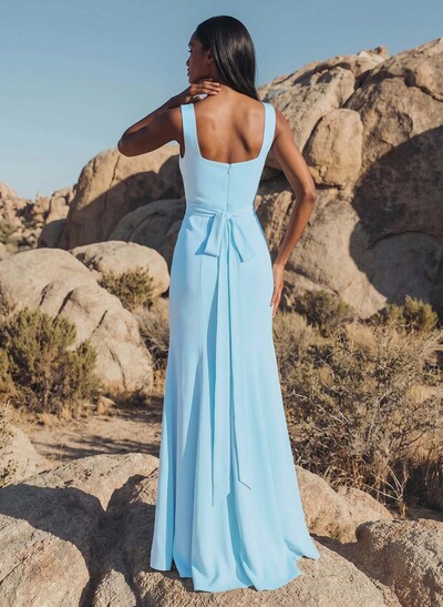 Sheath/Column Chiffon(Non-Stretch) Bridesmaid Dress With High Split