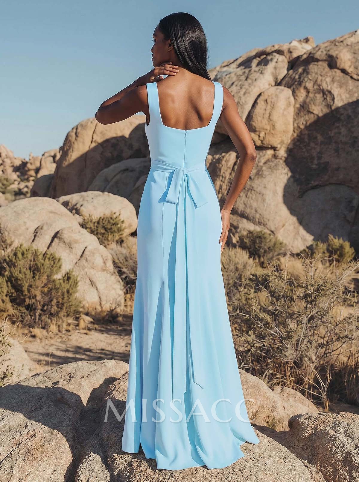 Sheath/Column Chiffon(Non-Stretch) Bridesmaid Dress With High Split