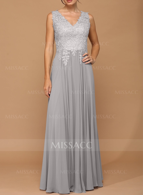 A-Line V-Neck Sleeveless Sweep Train Chiffon Bridesmaid Dresses With Lace