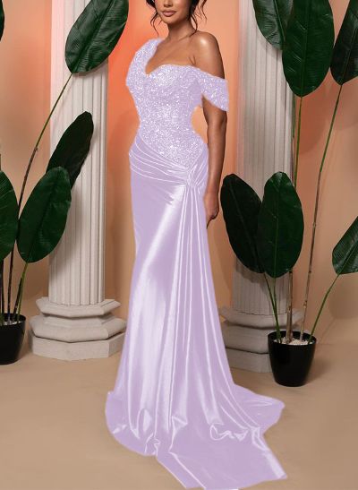 Trumpet/Mermaid Asymmetrical Sweep Train Silk Like Satin/Sequined Bridesmaid Dresses