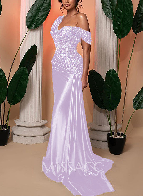 Trumpet/Mermaid Asymmetrical Sweep Train Silk Like Satin/Sequined Bridesmaid Dresses