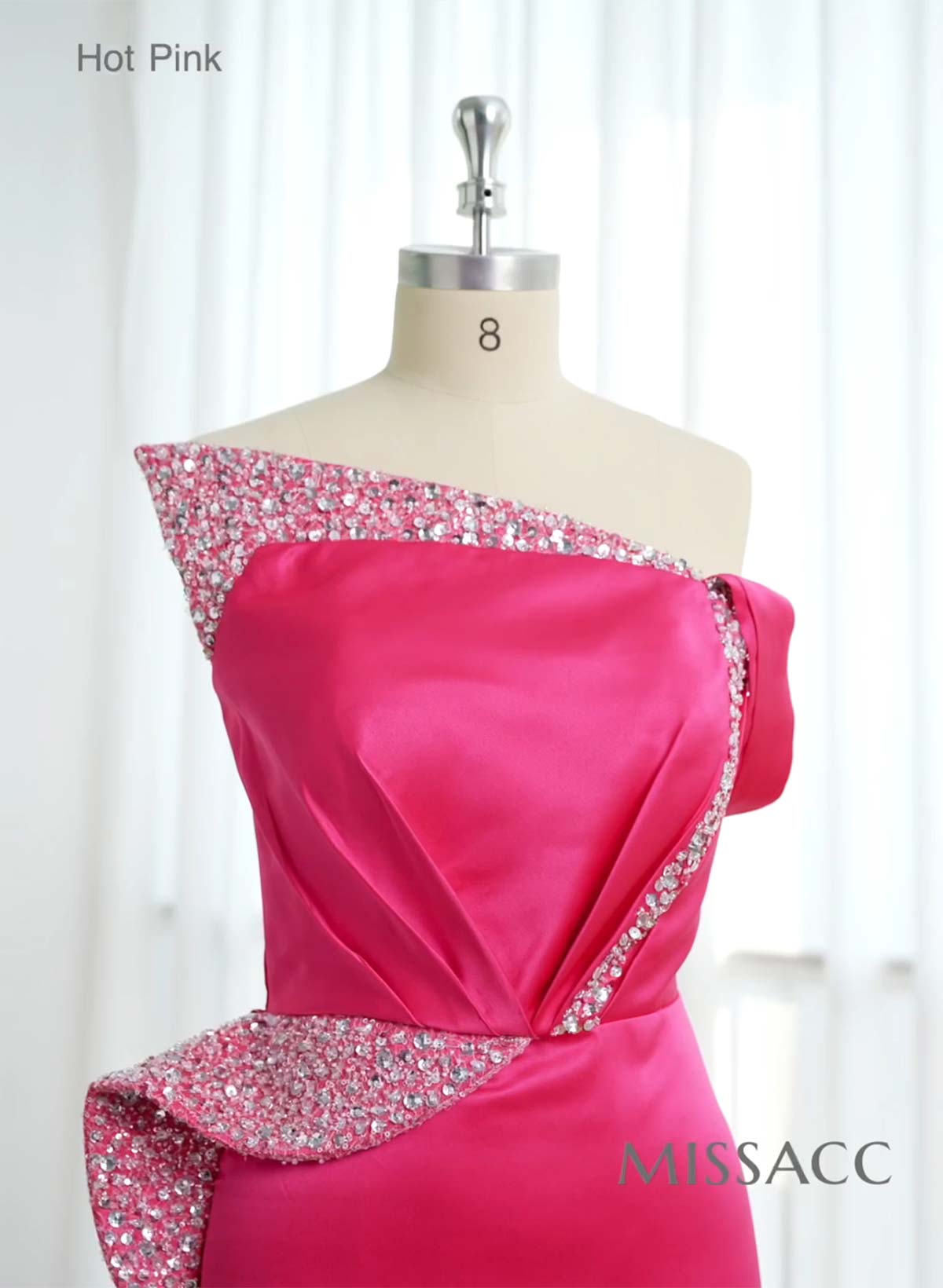 Sheath/Column One-Shoulder Sweep Train Satin Bridesmaid Dresses With Rhinestone