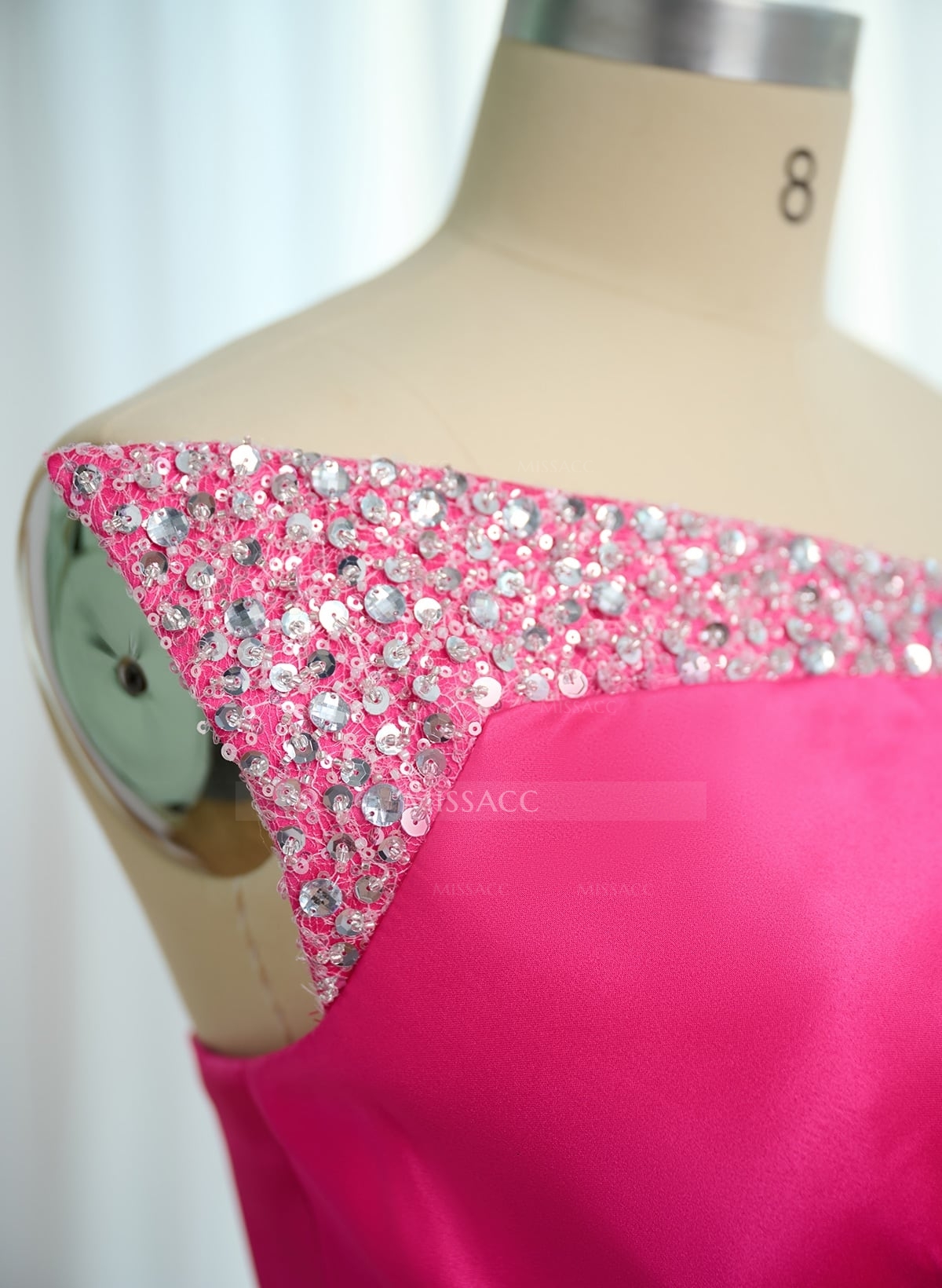 Sheath/Column One-Shoulder Sweep Train Satin Bridesmaid Dresses With Rhinestone