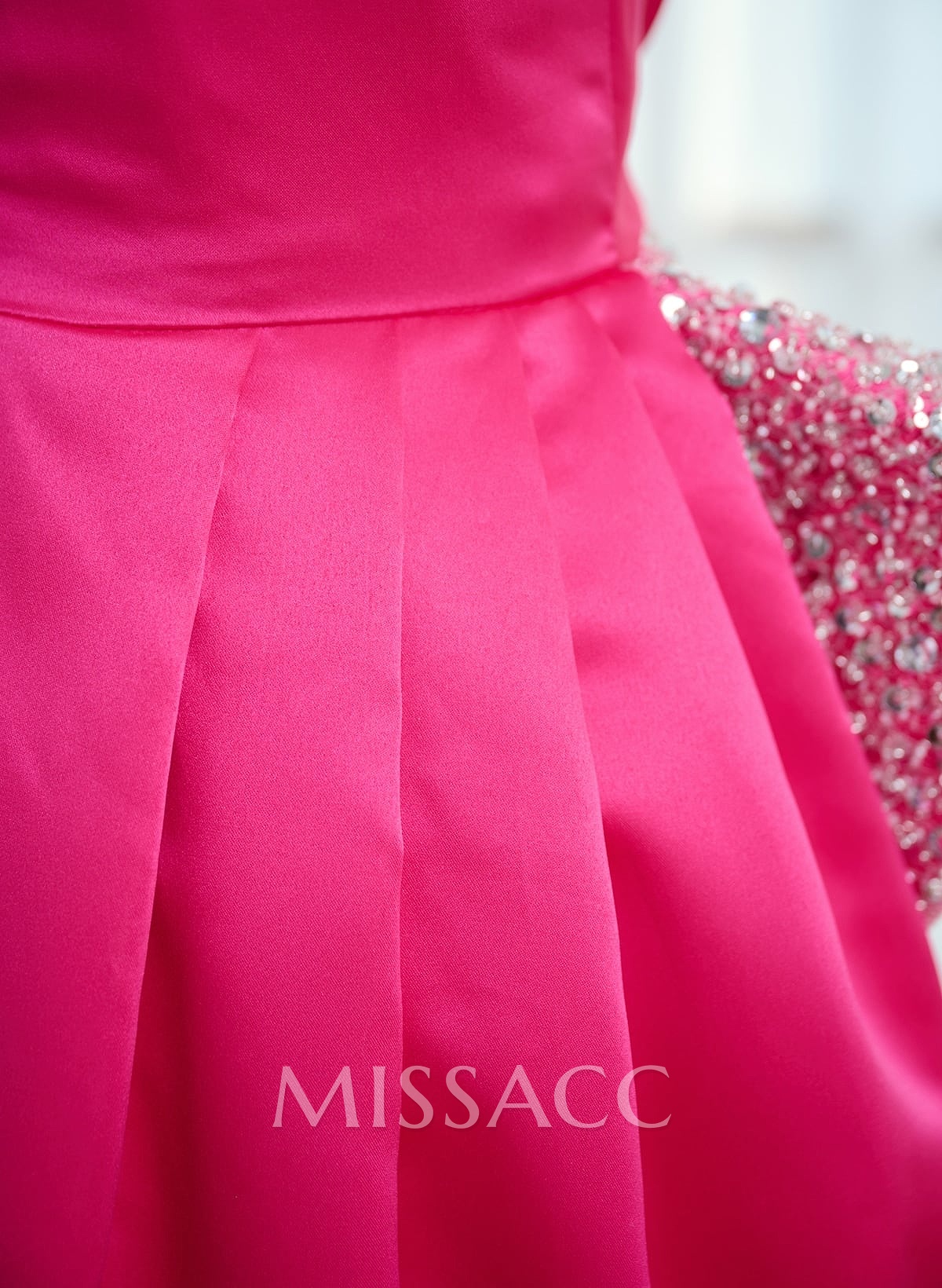 Sheath/Column One-Shoulder Sweep Train Satin Bridesmaid Dresses With Rhinestone