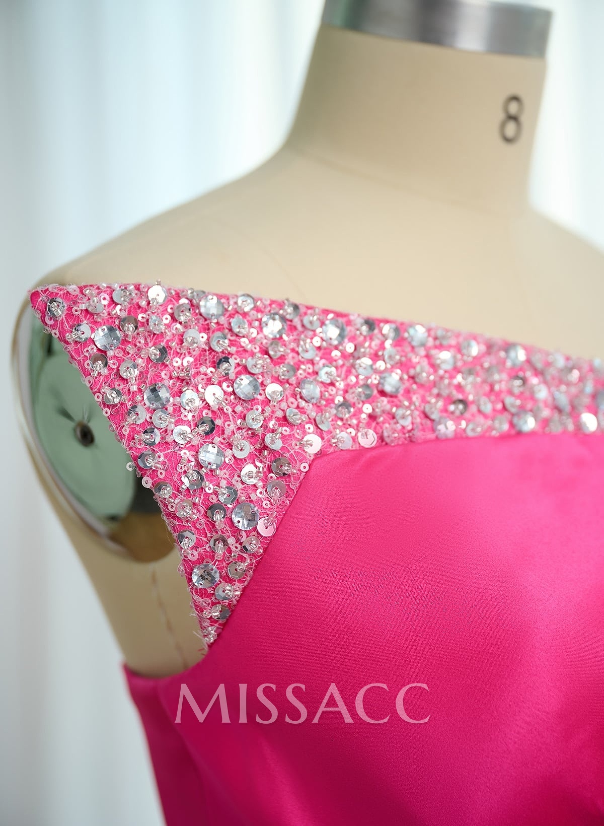 Sheath/Column One-Shoulder Sweep Train Satin Bridesmaid Dresses With Rhinestone