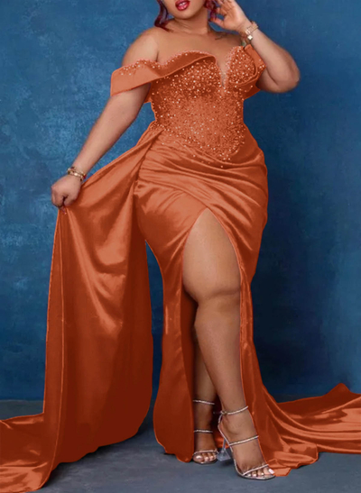 Trumpet/Mermaid Sweetheart Silk Like Satin Bridesmaid Dresses With High Split