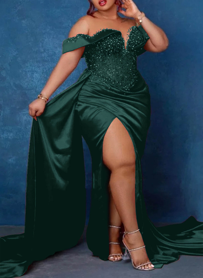 Trumpet/Mermaid Sweetheart Silk Like Satin Bridesmaid Dresses With High Split