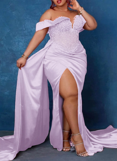 Trumpet/Mermaid Sweetheart Silk Like Satin Bridesmaid Dresses With High Split
