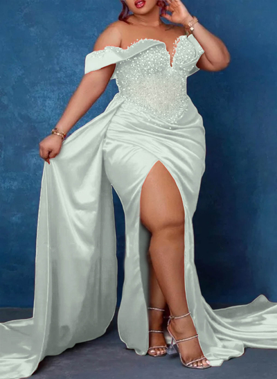 Trumpet/Mermaid Sweetheart Silk Like Satin Bridesmaid Dresses With High Split