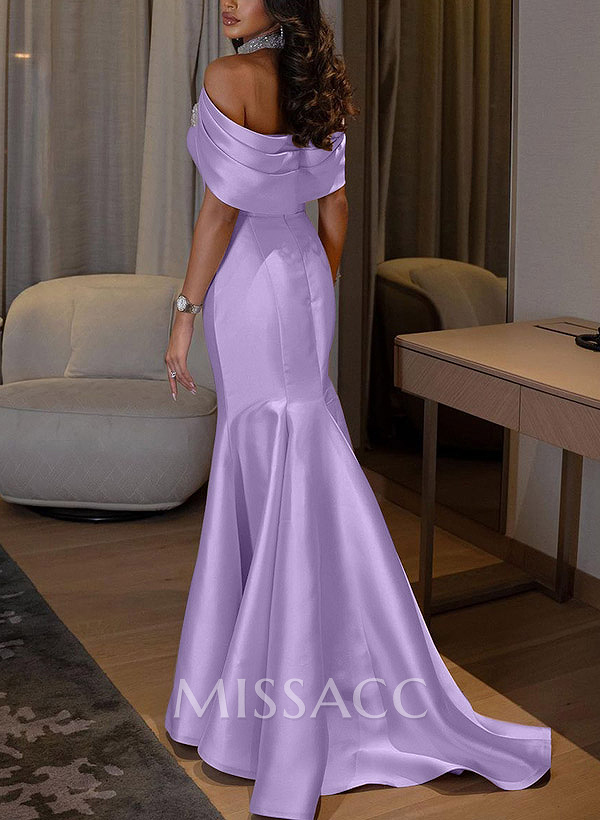 Trumpet/Mermaid Halter Sleeveless Sweep Train Satin Bridesmaid Dresses With Split Front Trumpet/Mermaid Halter Sleeveless Sweep Train Satin Bridesmaid Dresses With Split Front