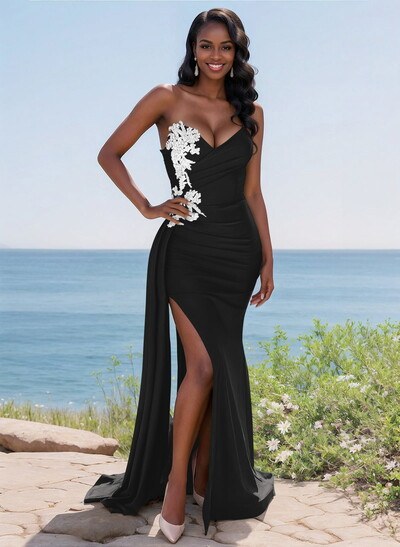 Trumpet/Mermaid Sweetheart Stretch Satin Knit Bridesmaid Dresses With High Split