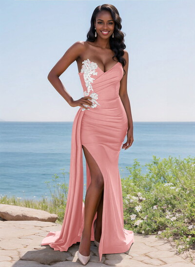 Trumpet/Mermaid Sweetheart Stretch Satin Knit Bridesmaid Dresses With High Split