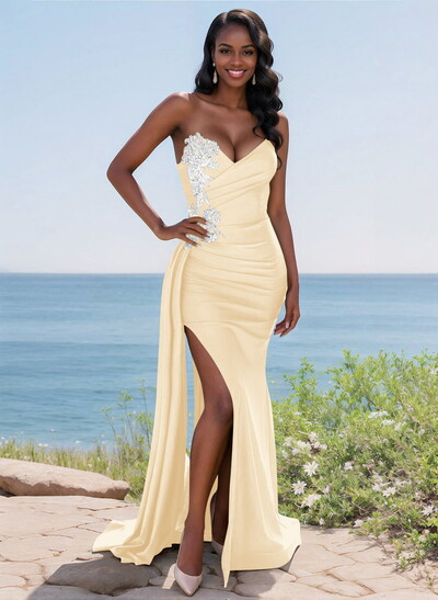 Trumpet/Mermaid Sweetheart Stretch Satin Knit Bridesmaid Dresses With High Split