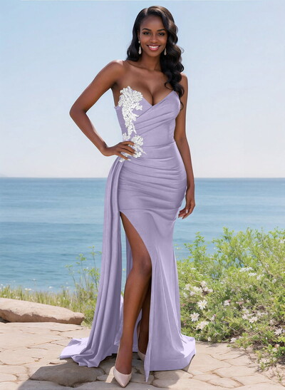 Trumpet/Mermaid Sweetheart Stretch Satin Knit Bridesmaid Dresses With High Split