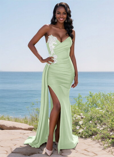 Trumpet/Mermaid Sweetheart Stretch Satin Knit Bridesmaid Dresses With High Split