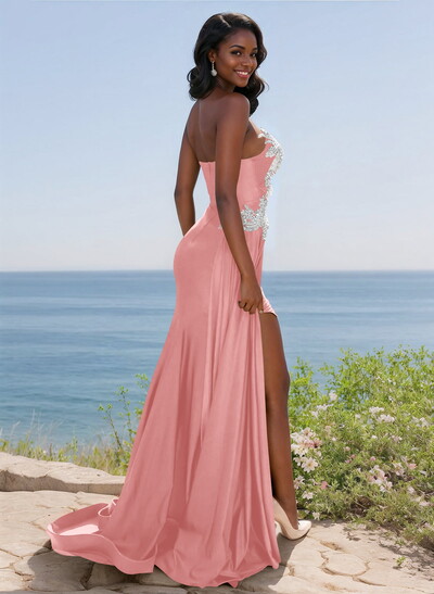 Trumpet/Mermaid Sweetheart Stretch Satin Knit Bridesmaid Dresses With High Split