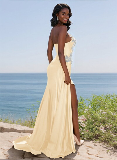 Trumpet/Mermaid Sweetheart Stretch Satin Knit Bridesmaid Dresses With High Split