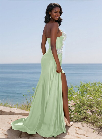 Trumpet/Mermaid Sweetheart Stretch Satin Knit Bridesmaid Dresses With High Split