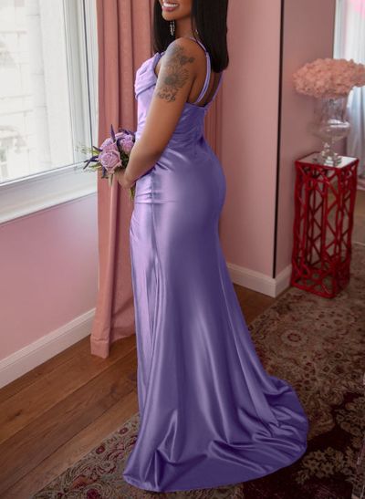 Trumpet/Mermaid Cowl Neck Bridesmaid Dresses With High Split