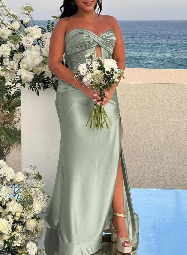 Trumpet/Mermaid Sweetheart Silk Like Satin Bridesmaid Dresses With High Split