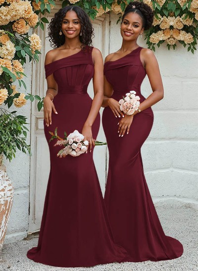 Trumpet/Mermaid Asymmetrical Sweep Train Charmeuse Bridesmaid Dresses