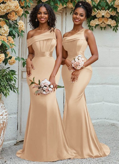 Trumpet/Mermaid Asymmetrical Sweep Train Charmeuse Bridesmaid Dresses