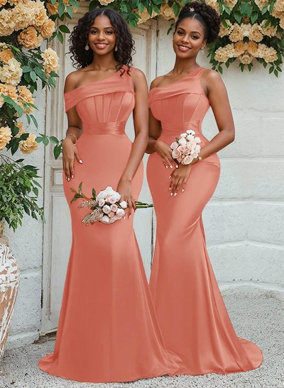Trumpet/Mermaid Asymmetrical Sweep Train Charmeuse Bridesmaid Dresses