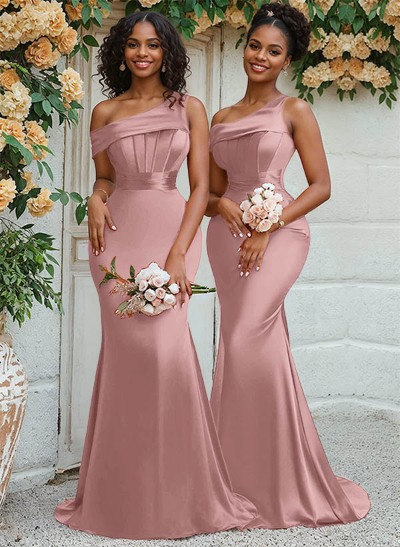 Trumpet/Mermaid Asymmetrical Sweep Train Charmeuse Bridesmaid Dresses