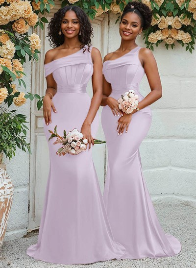 Trumpet/Mermaid Asymmetrical Sweep Train Charmeuse Bridesmaid Dresses