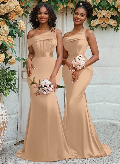 Trumpet/Mermaid Asymmetrical Sweep Train Charmeuse Bridesmaid Dresses