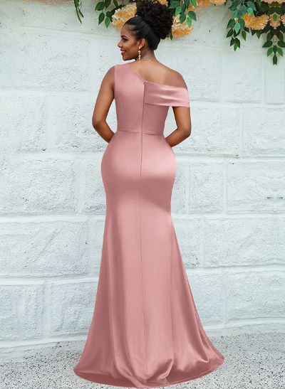 Trumpet/Mermaid Asymmetrical Sweep Train Charmeuse Bridesmaid Dresses