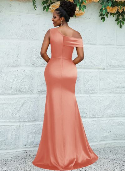 Trumpet/Mermaid Asymmetrical Sweep Train Charmeuse Bridesmaid Dresses