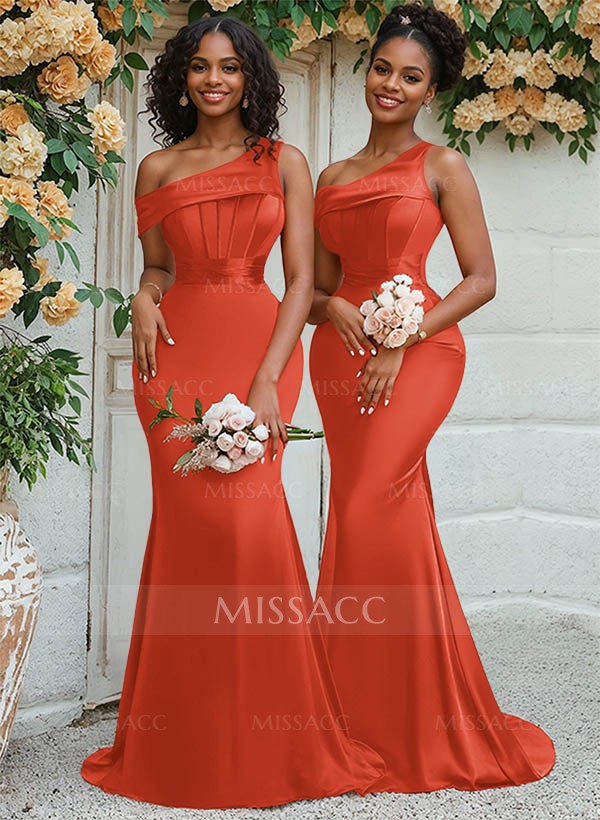 Trumpet/Mermaid Asymmetrical Sweep Train Charmeuse Bridesmaid Dresses