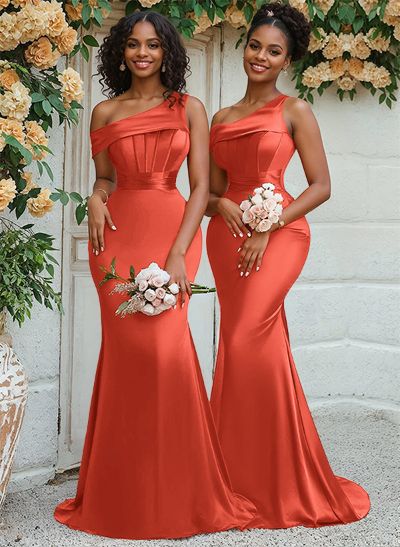 Trumpet/Mermaid Asymmetrical Sweep Train Charmeuse Bridesmaid Dresses