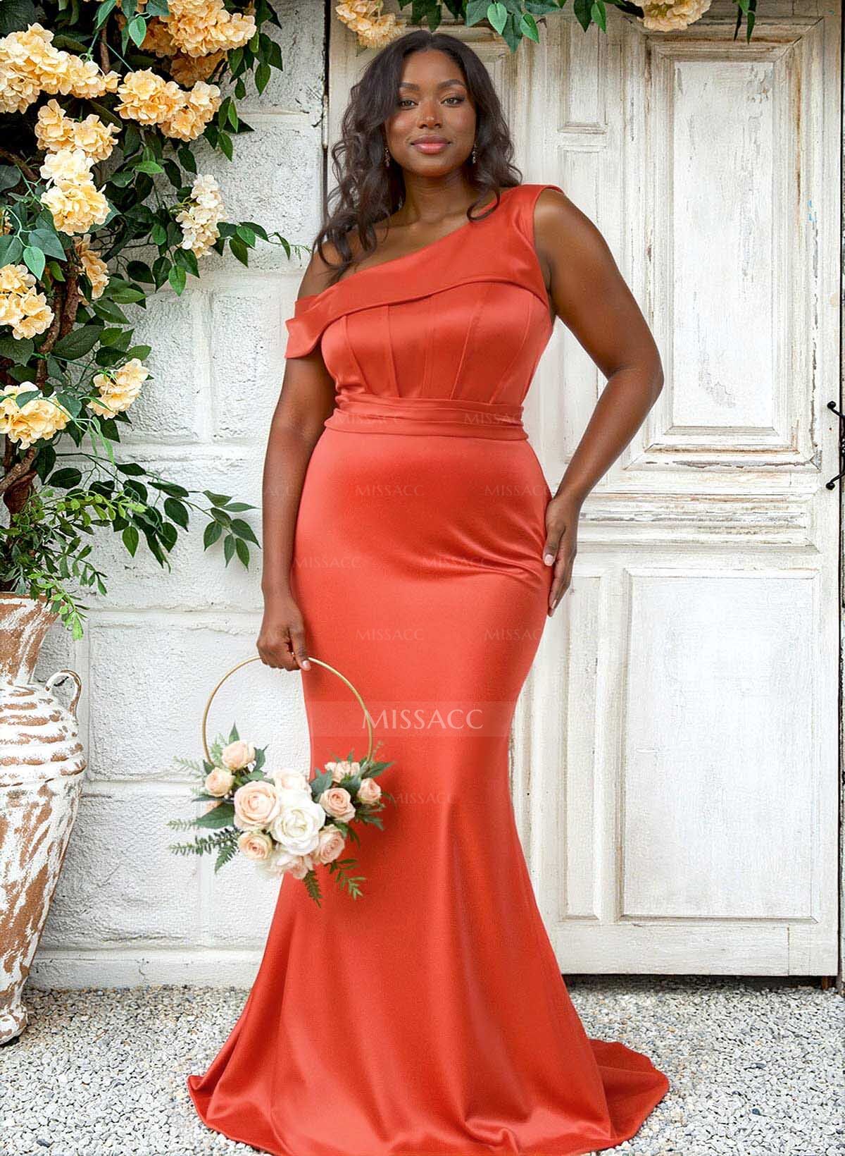 Trumpet/Mermaid Asymmetrical Sweep Train Charmeuse Bridesmaid Dresses