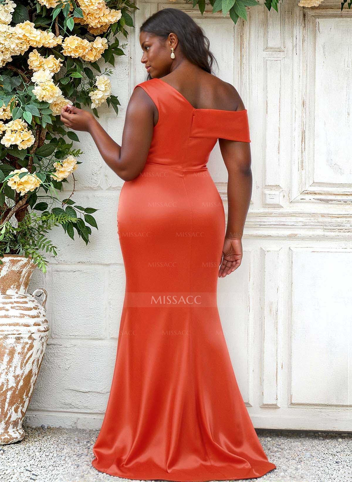 Trumpet/Mermaid Asymmetrical Sweep Train Charmeuse Bridesmaid Dresses