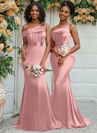 Trumpet/Mermaid Asymmetrical Sweep Train Charmeuse Bridesmaid Dresses