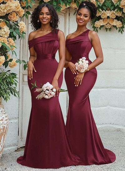 Trumpet/Mermaid Asymmetrical Sweep Train Charmeuse Bridesmaid Dresses