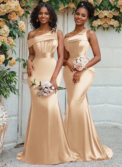 Trumpet/Mermaid Asymmetrical Sweep Train Charmeuse Bridesmaid Dresses
