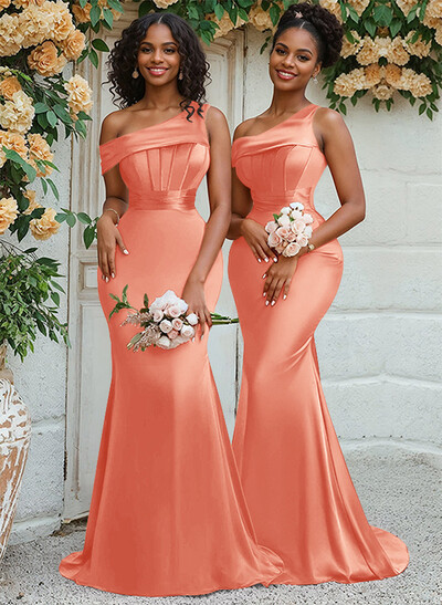 Trumpet/Mermaid Asymmetrical Sweep Train Charmeuse Bridesmaid Dresses