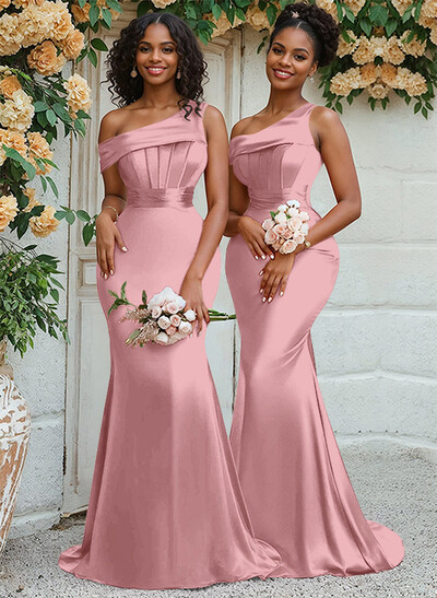 Trumpet/Mermaid Asymmetrical Sweep Train Charmeuse Bridesmaid Dresses
