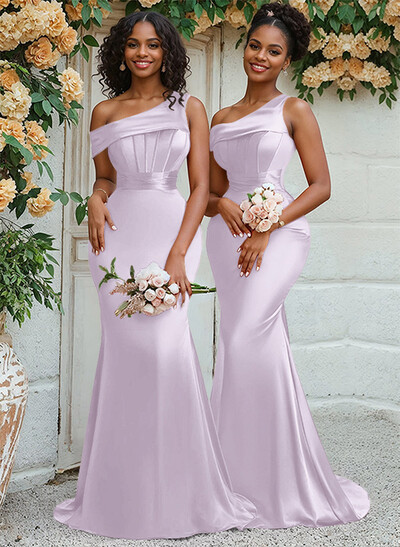 Trumpet/Mermaid Asymmetrical Sweep Train Charmeuse Bridesmaid Dresses