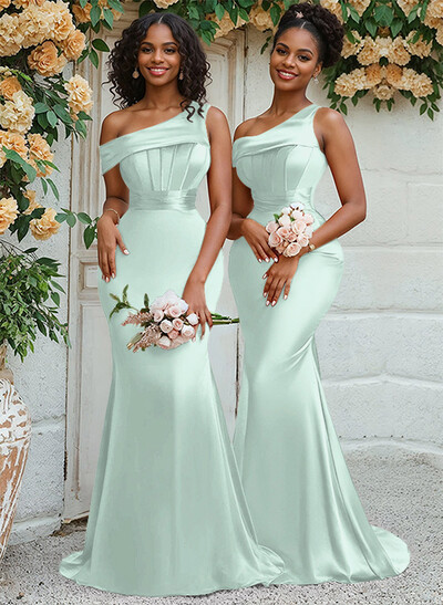 Trumpet/Mermaid Asymmetrical Sweep Train Charmeuse Bridesmaid Dresses