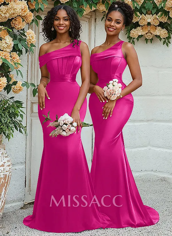 Trumpet/Mermaid Asymmetrical Sweep Train Charmeuse Bridesmaid