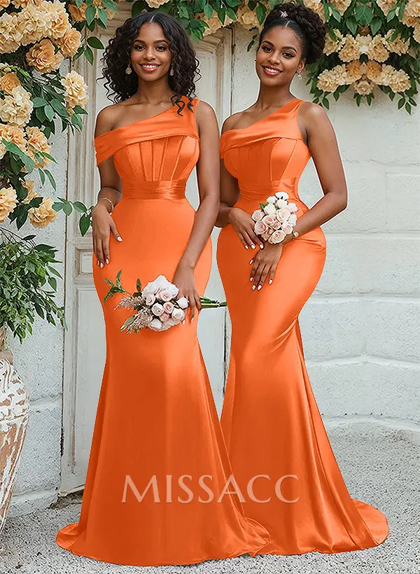 Trumpet/Mermaid Asymmetrical Sweep Train Charmeuse Bridesmaid