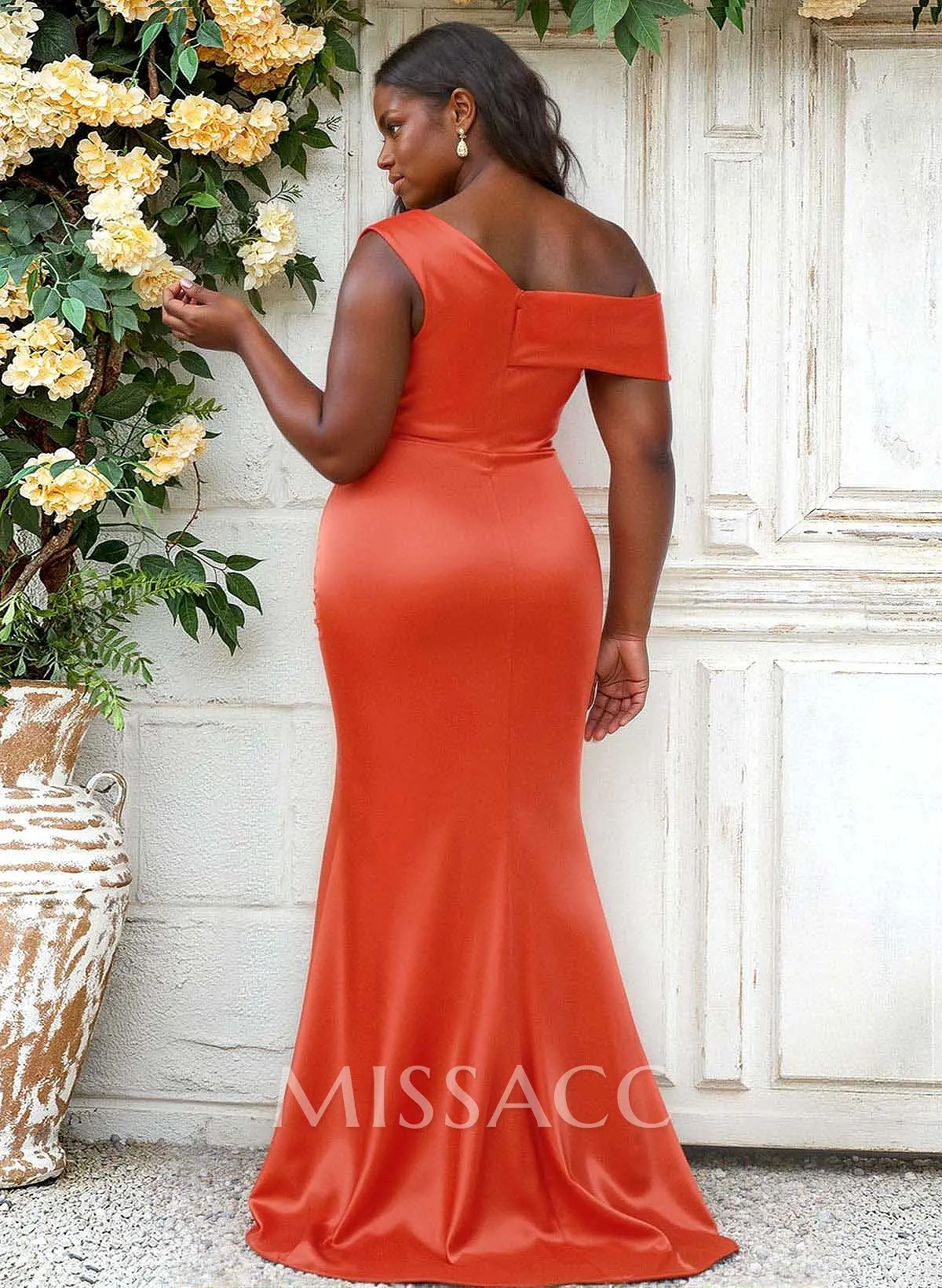 Trumpet/Mermaid Asymmetrical Sweep Train Charmeuse Bridesmaid