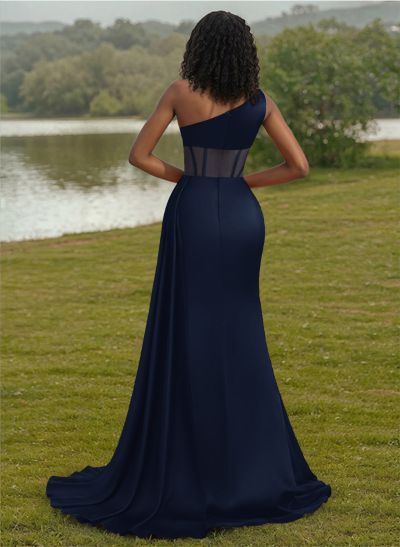 Trumpet/Mermaid One-Shoulder Silk Like Satin Bridesmaid Dresses With High Split Trumpet/Mermaid One-Shoulder Silk Like Satin Bridesmaid Dresses With High Split