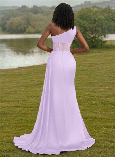 Trumpet/Mermaid One-Shoulder Silk Like Satin Bridesmaid Dresses With High Split